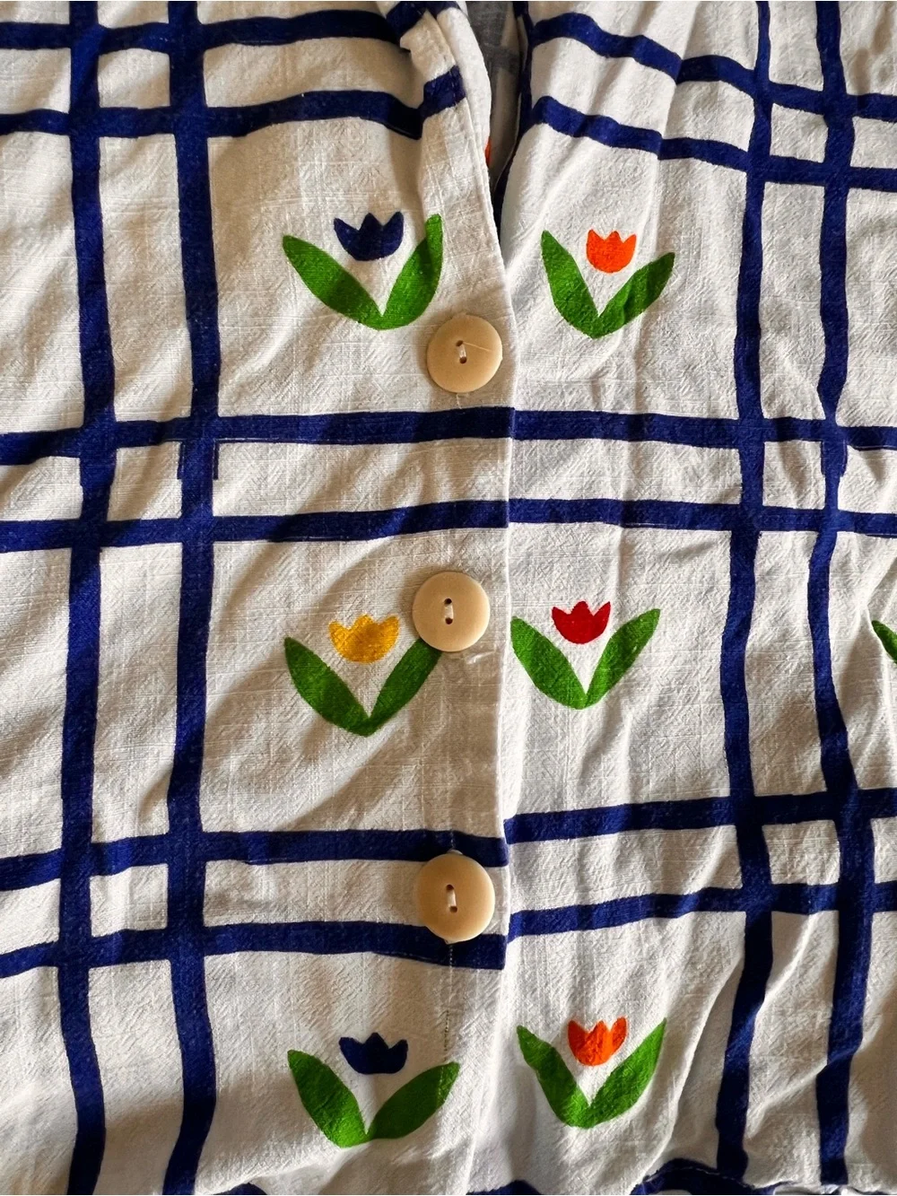 White Plaid Set with Colorful Tulip Print